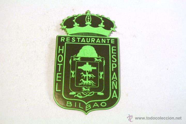 Etiquetas antiguas: Etiqueta pegatina para maleta Hotel Espa&ntilde;a. Bilbao. Verde. A&ntilde;os 50