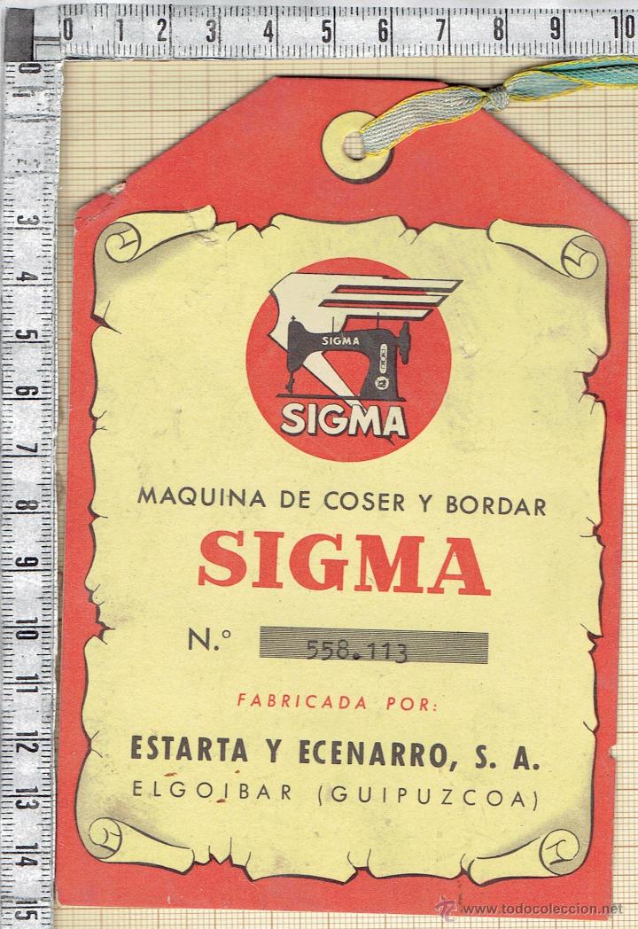 Etiquetas antiguas: ETIQUETA SIGMA  MAQUINAS DE COSER Y BORDAR-ESTARTA Y ECENARRO,S.A.
