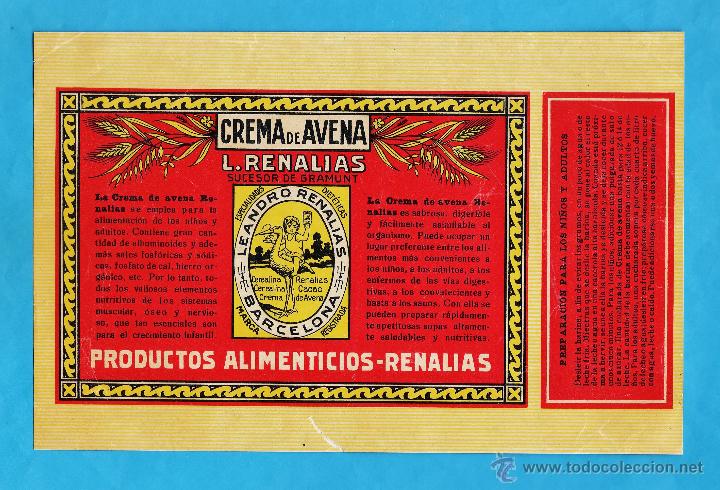 Etiquetas antiguas: antigua etiqueta - crema de avena leandro renalias / sucesor de gramunt farmacia