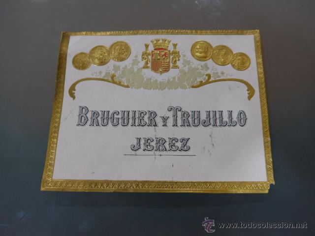 Etiquetas antiguas: Antigua etiqueta de publicidad troquelada de Bruguier y trujillo, II Republica.
