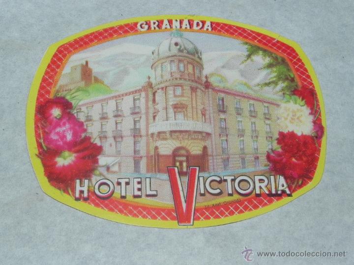 Etiquetas antiguas: ANTIGUA ETIQUETA PARA MALETA, HOTEL VICTORIA DE GRANADA