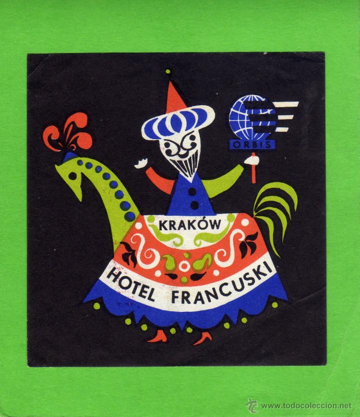 Etiquetas antiguas: ETIQUETA HOTEL - HOTEL FRANCUSKI - KRAKOW  - POLONIA TAMA&Ntilde;O TAMA&Ntilde;O 10 X 10.50 CM.