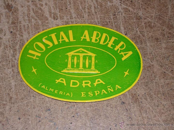 Etiquetas antiguas: ETIQUETA DE HOTEL - HOSTAL ABDERA, ADRA , ALMERIA, DESPEGADA !!