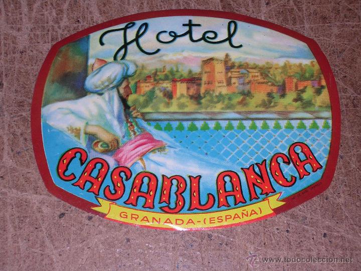 Etiquetas antiguas: ETIQUETA DE HOTEL - HOTEL CASABLANCA, GRANADA, ESPA&Ntilde;A, BUEN ESTADO