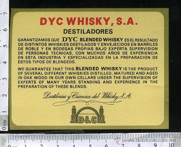 Etiquetas antiguas: ETIQUETA WHISKY DYC S.A - Foto 1
