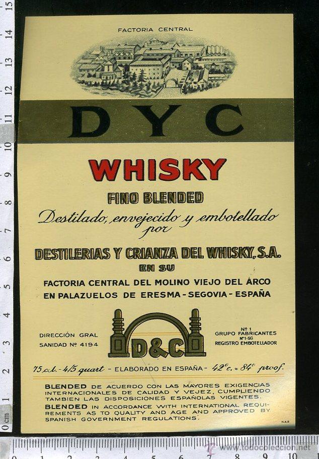 Etiquetas antiguas: ETIQUETA WHISKY DYC