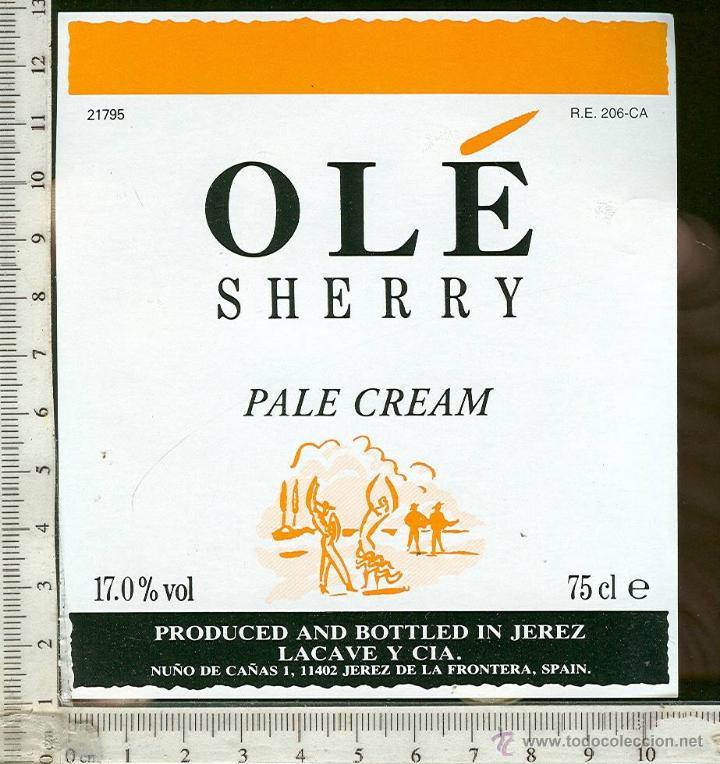 Etiquetas antiguas: ETIQUETA VINO OLE SHERRY PALE CREAM  LACAVE Y CIA. JEREZ DE LA FRONTERA