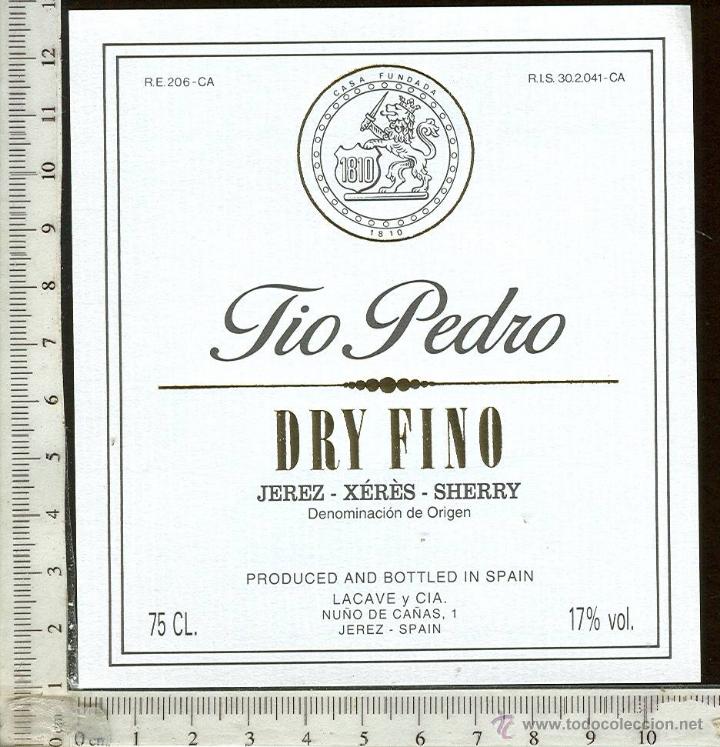 Etiquetas antiguas: ETIQUETA VINO TIO PEDRO DRY FINO JEREZ SHERRY  LACAVE Y CIA.