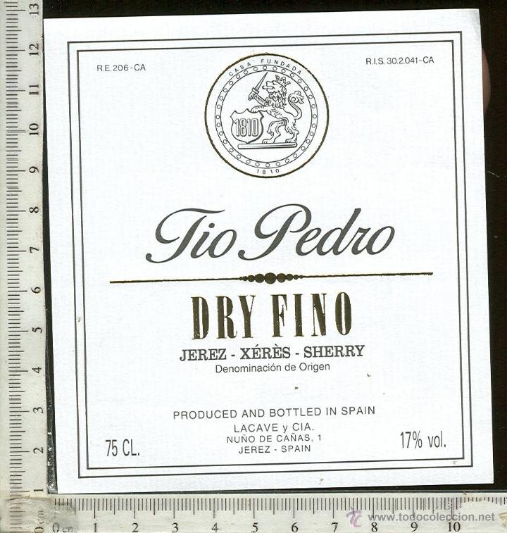 Etiquetas antiguas: ETIQUETA VINO TIO PEDRO DRY FINO JEREZ SHERRY LACAVE Y CIA.