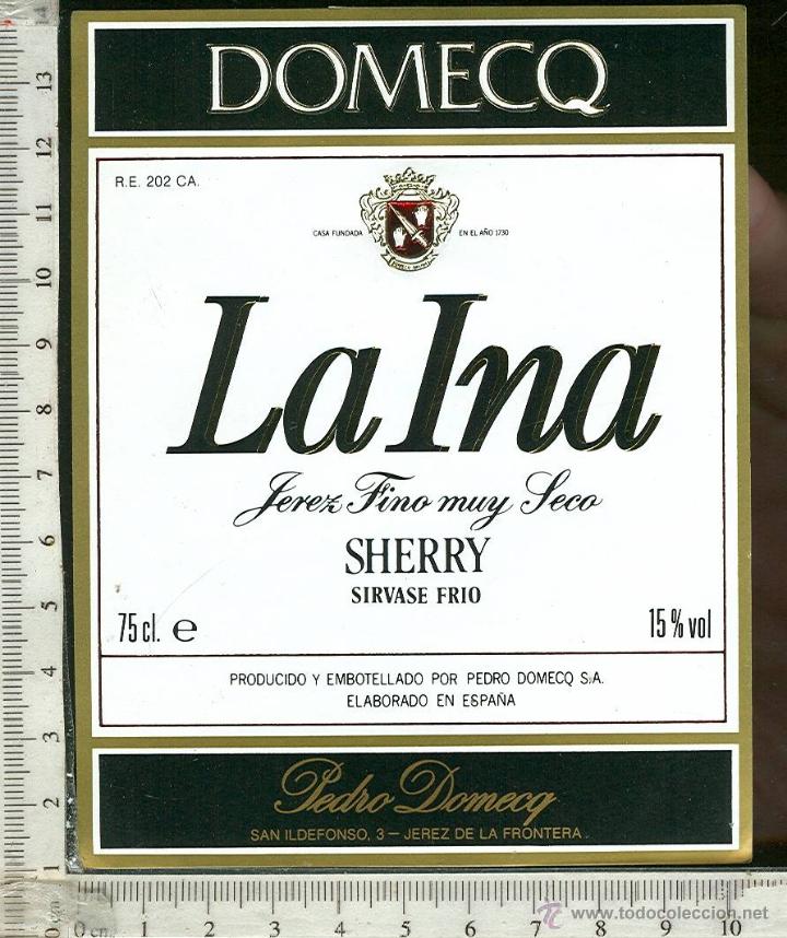 Etiquetas antiguas: ETIQUETA VINO LA INA DOMECQ  SHERRY JEREZ DE LA FRONTERA