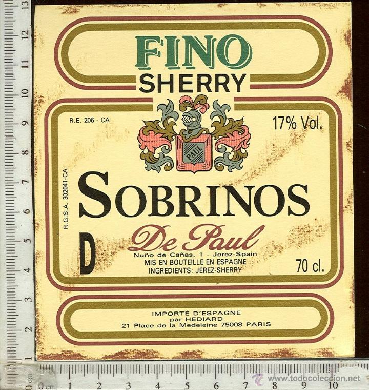 Etiquetas antiguas: ETIQUETA VINO FINO SOBRINOS DE PAUL , JEREZ DE LA FRONTERA