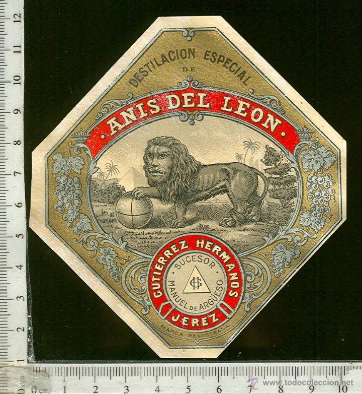 Etiquetas antiguas: ETIQUETA  ANIS DEL LEON  GUTIERREZ HERMANOS, JEREZ ,