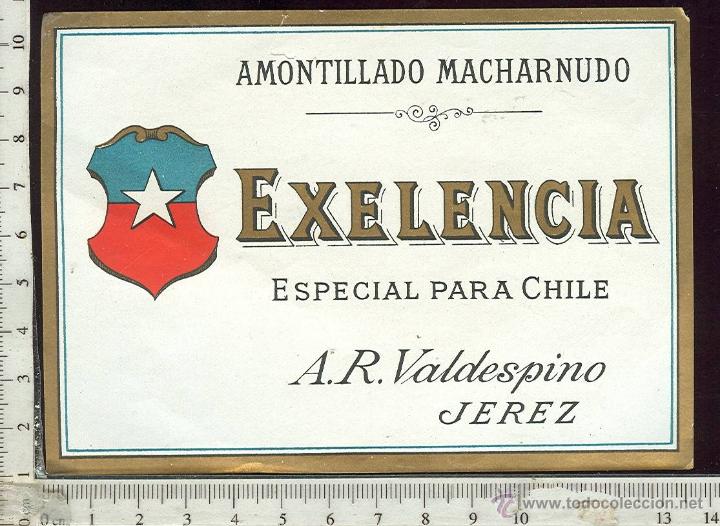Alte Etiketten: ETIQUETA VINO AMONTILLADO MACHARNUDO  EXCELENCIA, VALDESPINO JEREZ DE LA FRONTERA