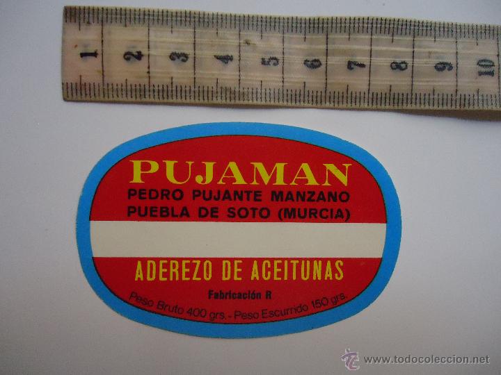 Alte Etiketten: antigua etiqueta lata conservas - aderezo de aceitunas , pujaman , puebla de soto murcia