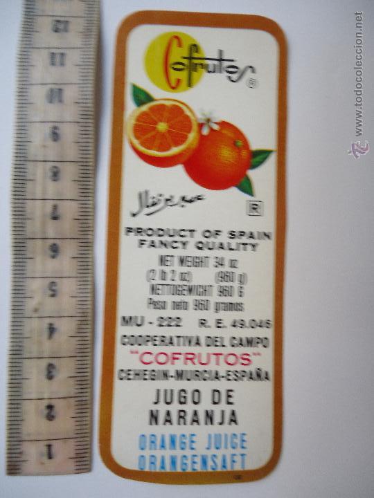 Etichette antiche: antigua etiqueta  zumo - cooperativa del campo - cofrutos - cehegin murcia espa&ntilde;a - jugo de naranja