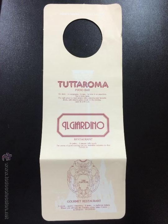 Etiquetas antiguas: ETIQUETA CARTEL SHERATON ROMA HOTEL, ITALIA - NO MOLESTEN, DO NOT DISTURB - MENU RESTAURANTE.