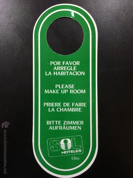 Etiquetas antiguas: ETIQUETA CARTEL HOTELES SOL - NO MOLESTEN, DO NOT DISTURB SIGN.