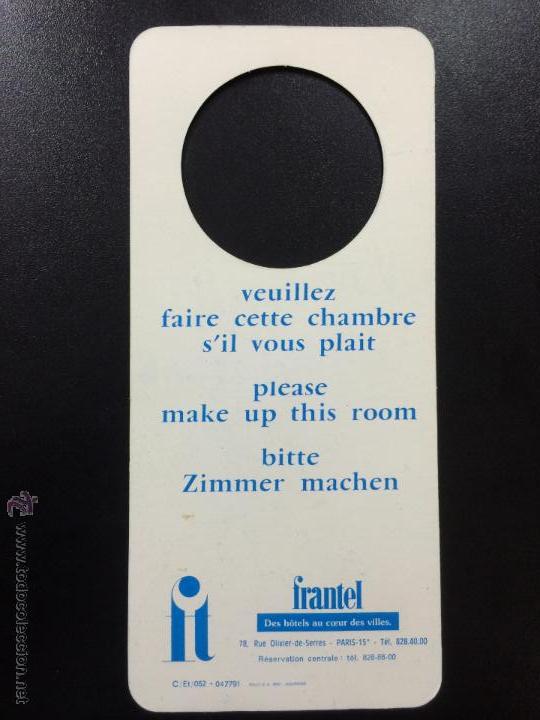 Etiquetas antiguas: ETIQUETA CARTEL HOTEL FRANTEL PARIS- NO MOLESTEN, DO NOT DISTURB SIGN.