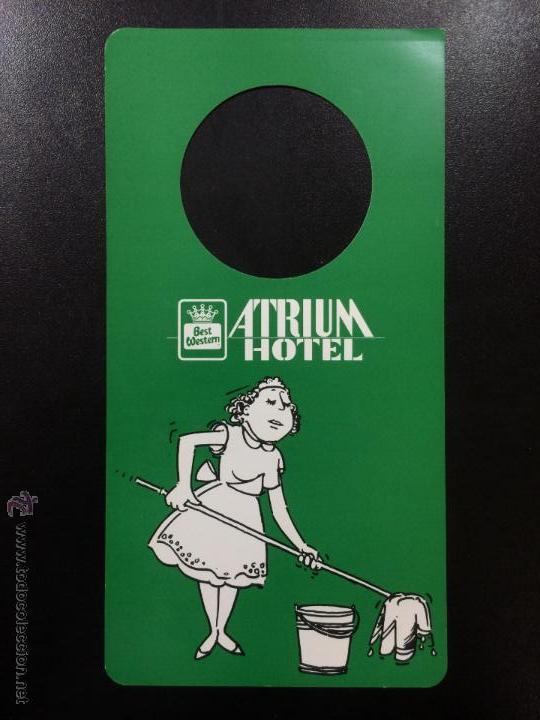 Etiquetas antiguas: ETIQUETA CARTEL ATRIUM HOTEL - NO MOLESTEN, DO NOT DISTURB SIGN.