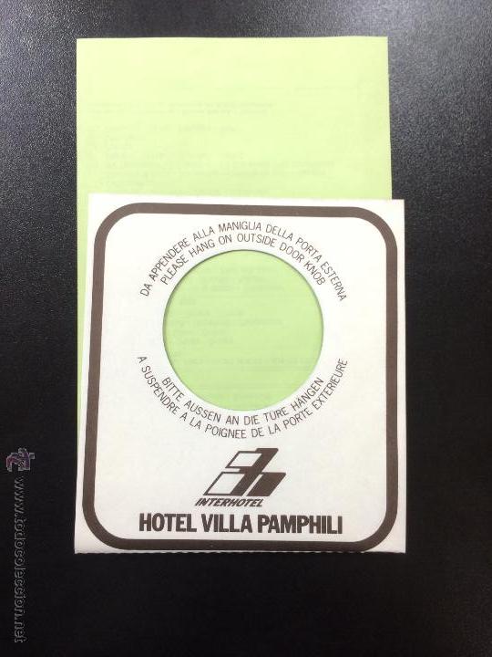 Etiquetas antiguas: ETIQUETA CARTEL HOTEL VILLA PAMPHILI, ROMA ITALIA - NO MOLESTAR, DO NOT DISTURB SIGN- MENU DESAYUNO.