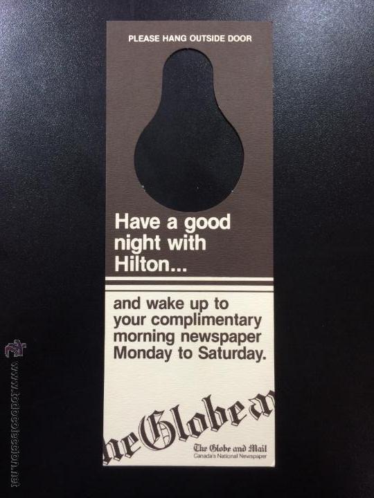 Etiquetas antiguas: ETIQUETA HOTEL HILTON CANADA - NO MOLESTAR, DO NOT DISTURB SIGN.