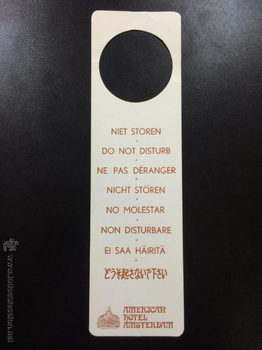Etiquetas antiguas: ETIQUETA CARTEL AMERICAN HOTEL AMSTERDAM, HOLANDA - NO MOLESTAR, DO NOT DISTURB SIGN.