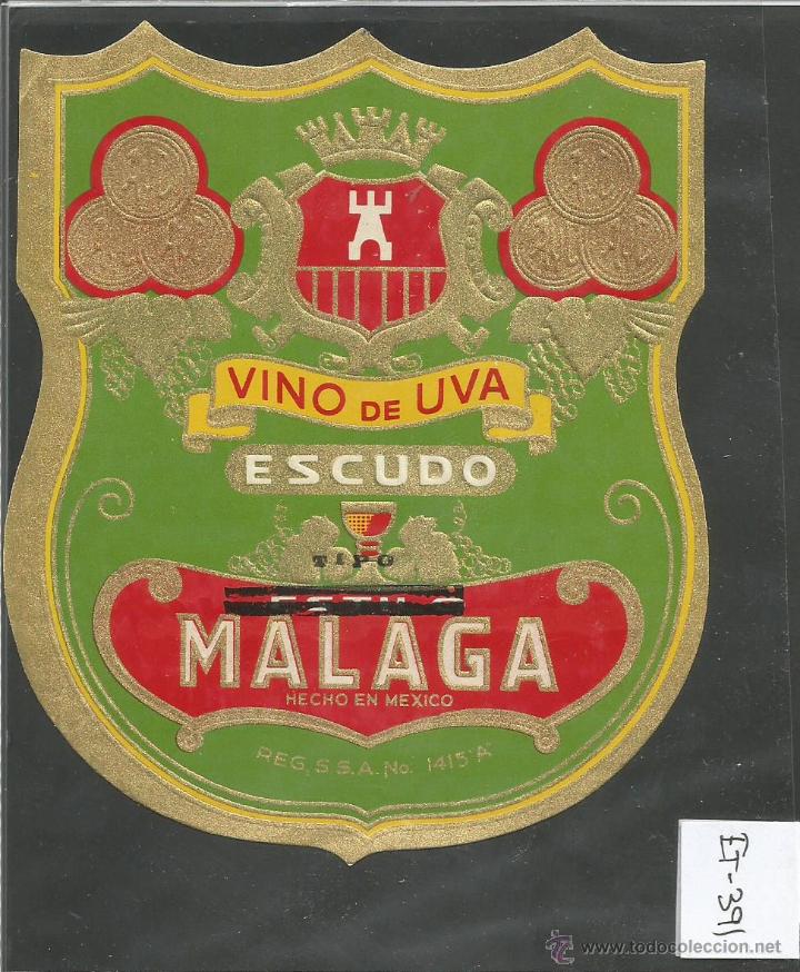 Etiquetas antiguas: ETIQUETA - VINO DE UVA &middot; ESCUDO - (E-391)
