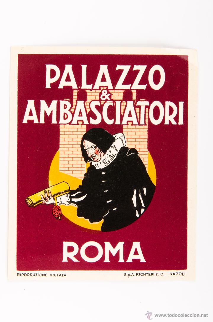 Etiquetas antiguas: ETIQUETA HOTEL PALAZZO & AMBASCIATORI, DE ROMA