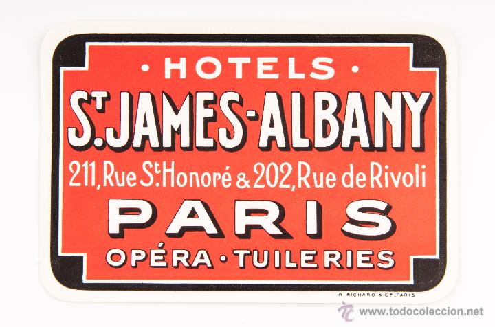 Etiquetas antiguas: ETIQUETA DEL HOTEL ST JAMES-ALBANY DE PARIS
