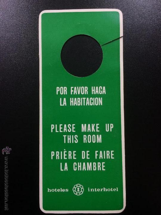 Etiquetas antiguas: ETIQUETA HOTEL INTERHOTEL - NO MOLESTAR, DO NOT DISTURB SIGN.