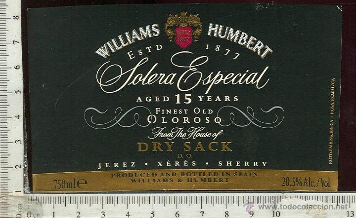 Alte Etiketten: ETIQUETA VINO WILLIAMS HUMBERT SOLERA ESPECIAL, OLOROSO, JEREZ DE LA FRONTERA