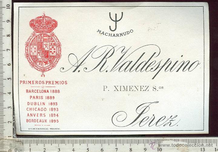 Alte Etiketten: ETIQUETA VINO A.R VALDESPINO P. XIMENEZ , JEREZ