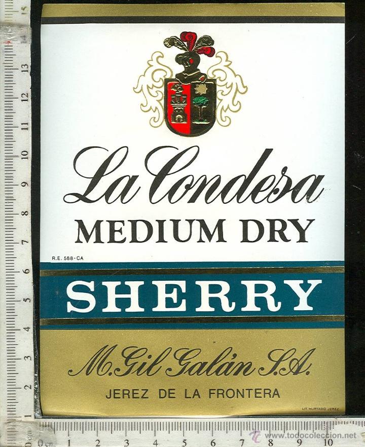 Alte Etiketten: ETIQUETA VINO LA CONDESA  SHERRY. M. GIL GALAN S.A, JEREZ DE LA FRONTERA
