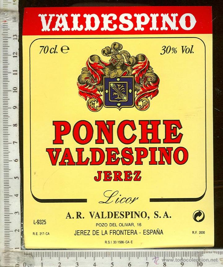 Alte Etiketten: ETIQUETA PONCHE VALDESPINO, JEREZ