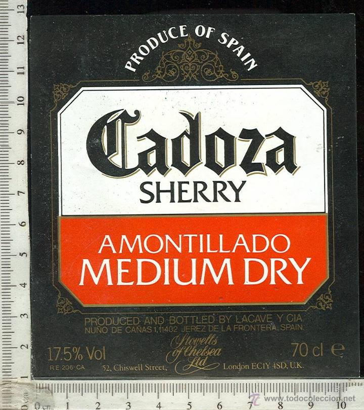 Alte Etiketten: ETIQUETA VINO CADOZA  SHERRY  AMONTILLADO MEDIUM DRY