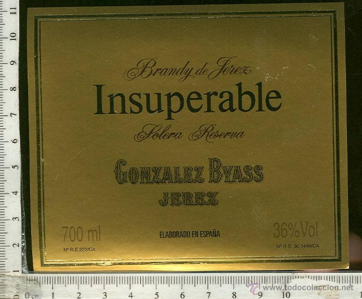 Alte Etiketten: ETIQUETA BRANDY DE JEREZ INSUPERABLE GONZALEZ  BYASS