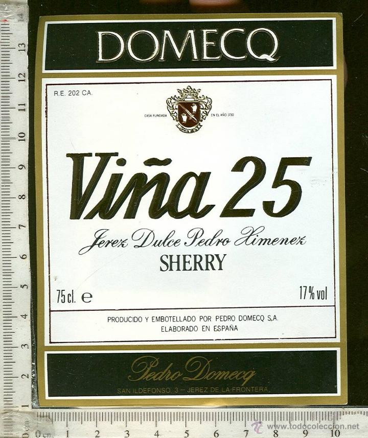 Alte Etiketten: ETIQUETA VINO VI&Ntilde;A 25  DOMECQ. JEREZ