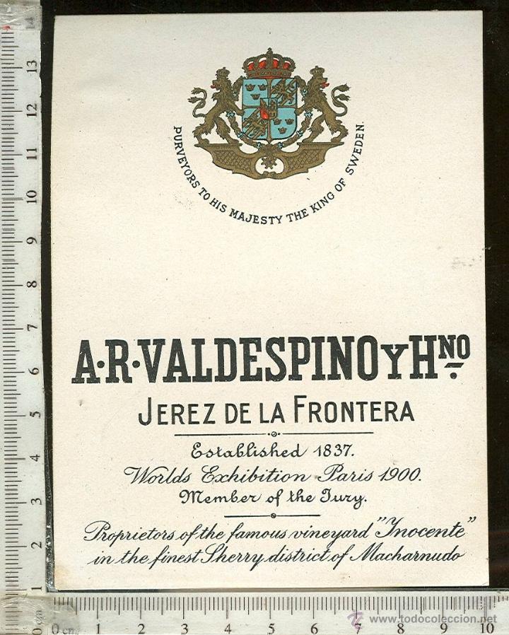 Old Labels: ETIQUETA  DE VINO A.R. VALDESPINO  Y HNO. JEREZ DE LA FRONTERA.
