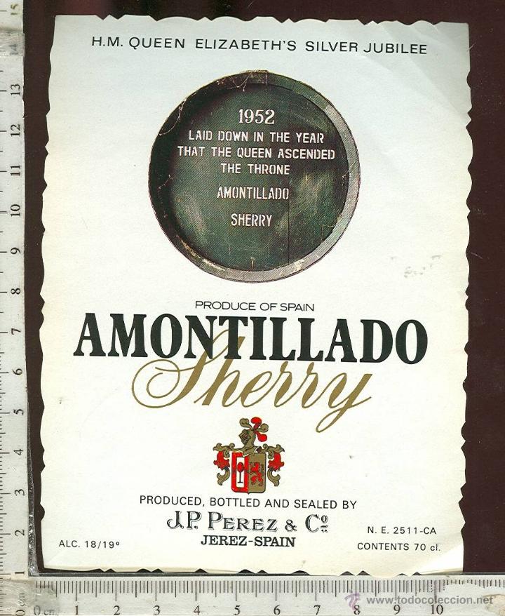 Etiquetas antiguas: ETIQUETA AMONTILLADO SHERRY J,P PEREZ. JEREZ DE LA FRONTERA