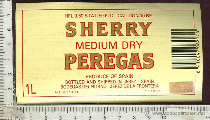 Etiquetas antiguas: ETIQUETA VINO  SHERRY PEREGAS - Foto 1