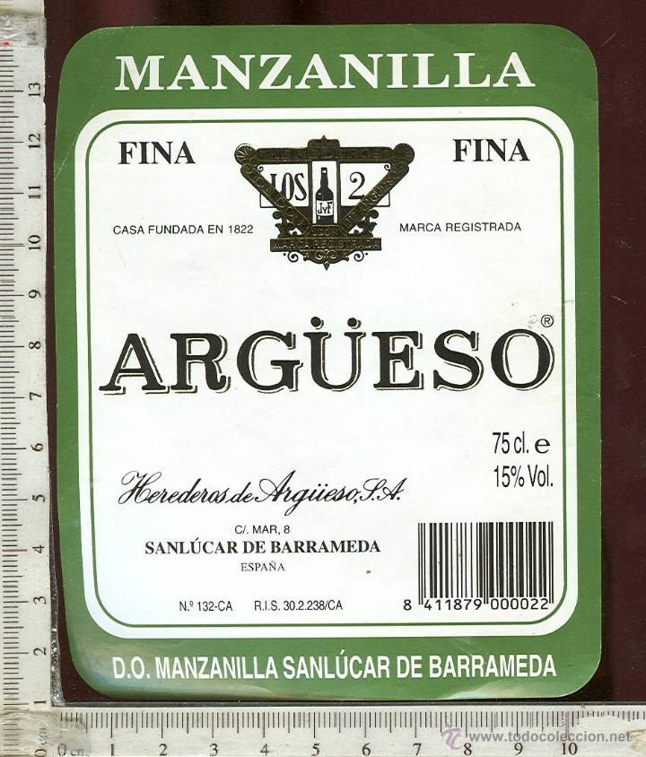 Etiquetas antiguas: ETIQUETA  VINO MANZANILLA ARGUESO, SANLUCAR DE BARRAMEDA