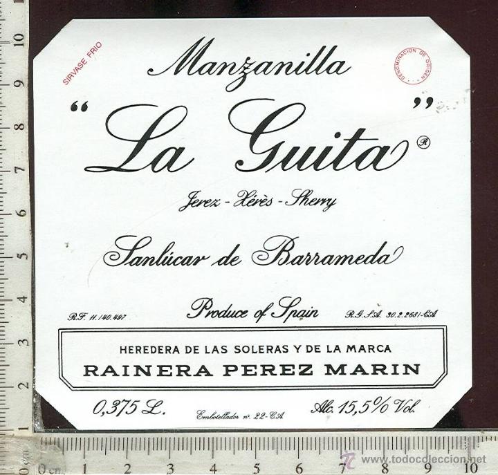 Etiquetas antiguas: ETIQUETA VINO MANZANILLA LA GUITA , SANLUCAR DE BARRAMEDA