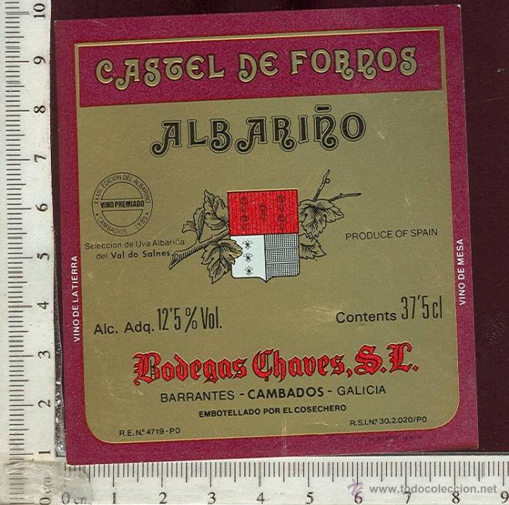 Etiquetas antiguas: ETIQUETA VINO CASTEL DE FOBROS ALBARI&Ntilde;O, BODEGAS CHAVES S.L GALICIA