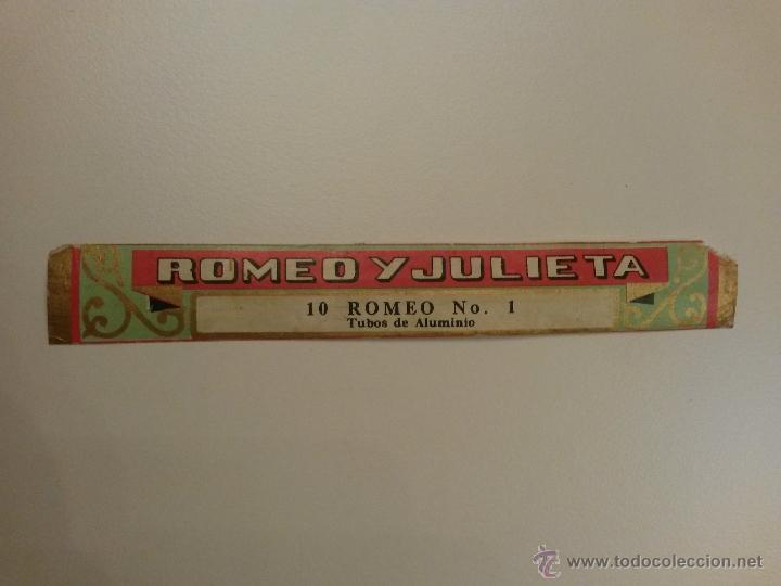 Etiquetas antiguas: Etiqueta de puros romeo y julieta ,la habana ,cuba ,en tubos de aluminio de 15 cms de larga