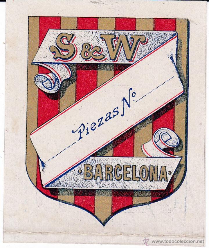 Etiquetas antiguas: S y W Barcelona etiqueta 1897 (8x7cmts.)
