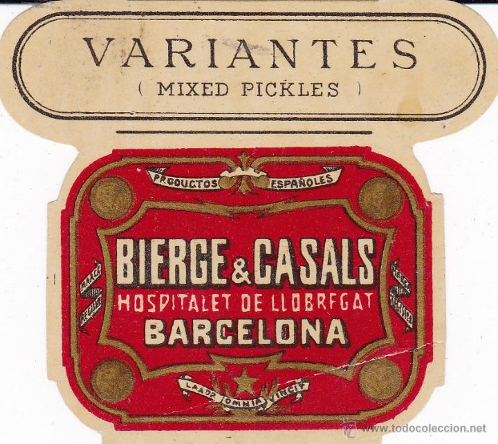 Etiquetas antiguas: Bierge y Casals Hospitalet de Llobregat Barcelona (6x6ctms.)