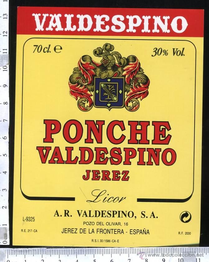 Etiquetas antiguas: ETIQUETA DE PONCHE VALDESPINO JEREZ DE LA FRONTERA