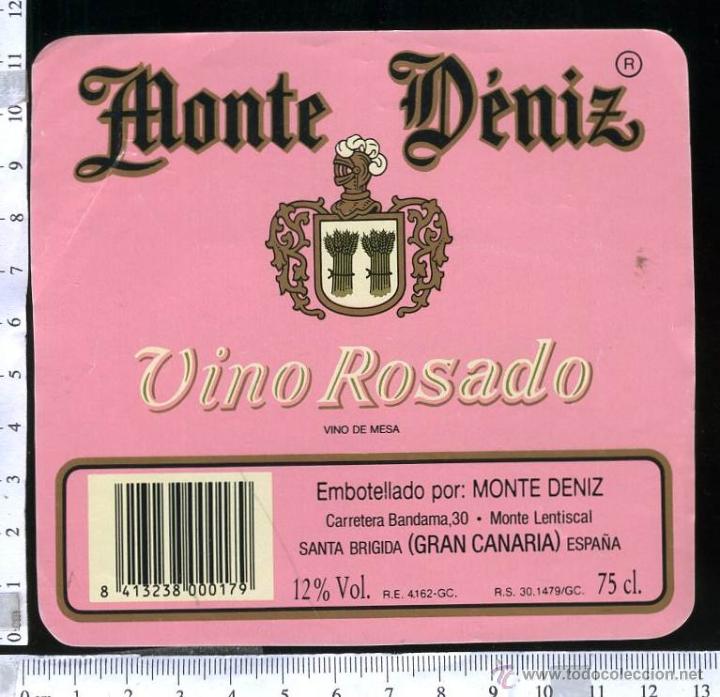 Etiquetas antiguas: ANTIGUA DE VINO ROSADO  MONTE DENIZ, GRAN CANARIA