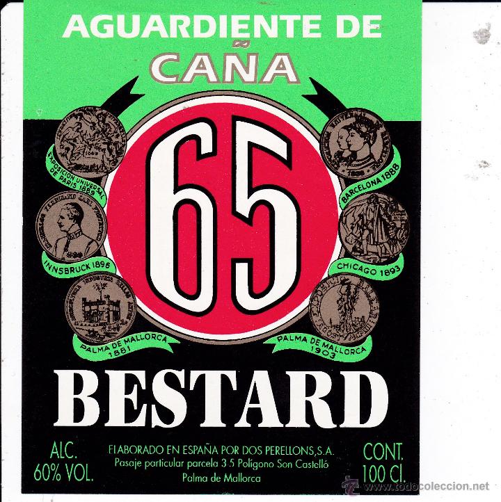 Etiquetas antiguas: Aguardiente de Ca&ntilde;a 65 Bestard Palma de Mallorca
