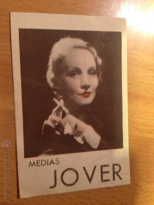 Etiquetas antiguas: Etiqueta publicidad medias jover.marlene Dietrich .a&ntilde;os 40